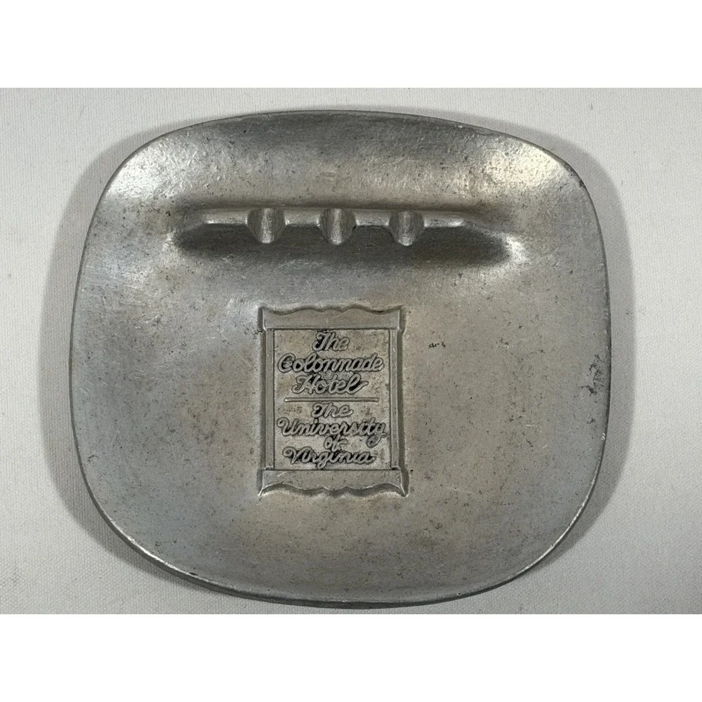 Vintage Pewter Ashtray Colonnade Hotel Virginia Old Money Retro Souvenir Decor